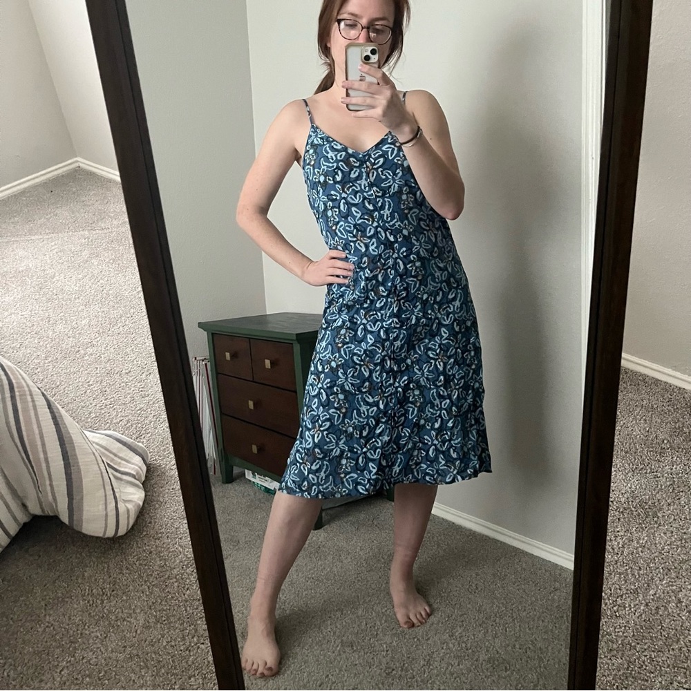 Apiece Apart Navy Blue Floral Midi Dress
